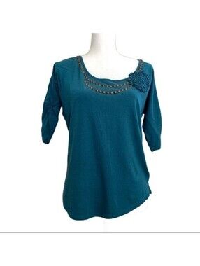 Elle S Top Teal Blue Green Embellished Beaded Indie Boho Festival Artsy Fairy